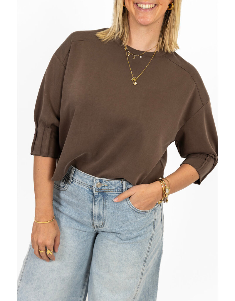 21Jewelz Sweatshirt met smock mouwtje - bruin