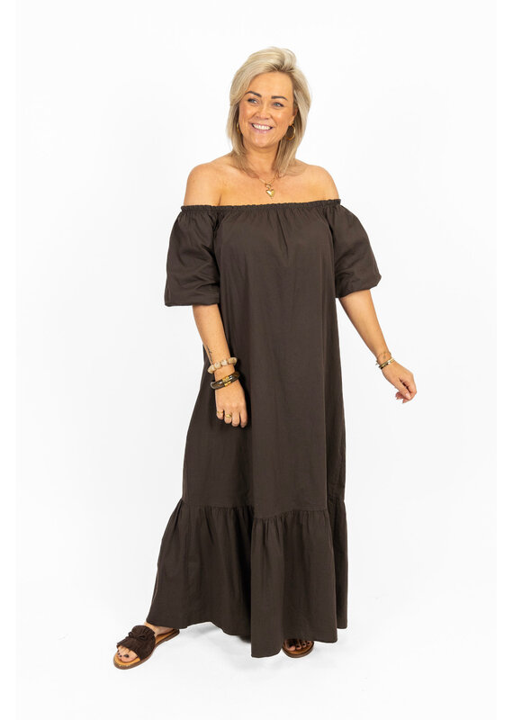 21Jewelz Off-shoulder midi jurk - bruin