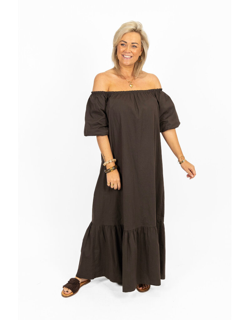 21Jewelz Off-shoulder midi jurk - bruin