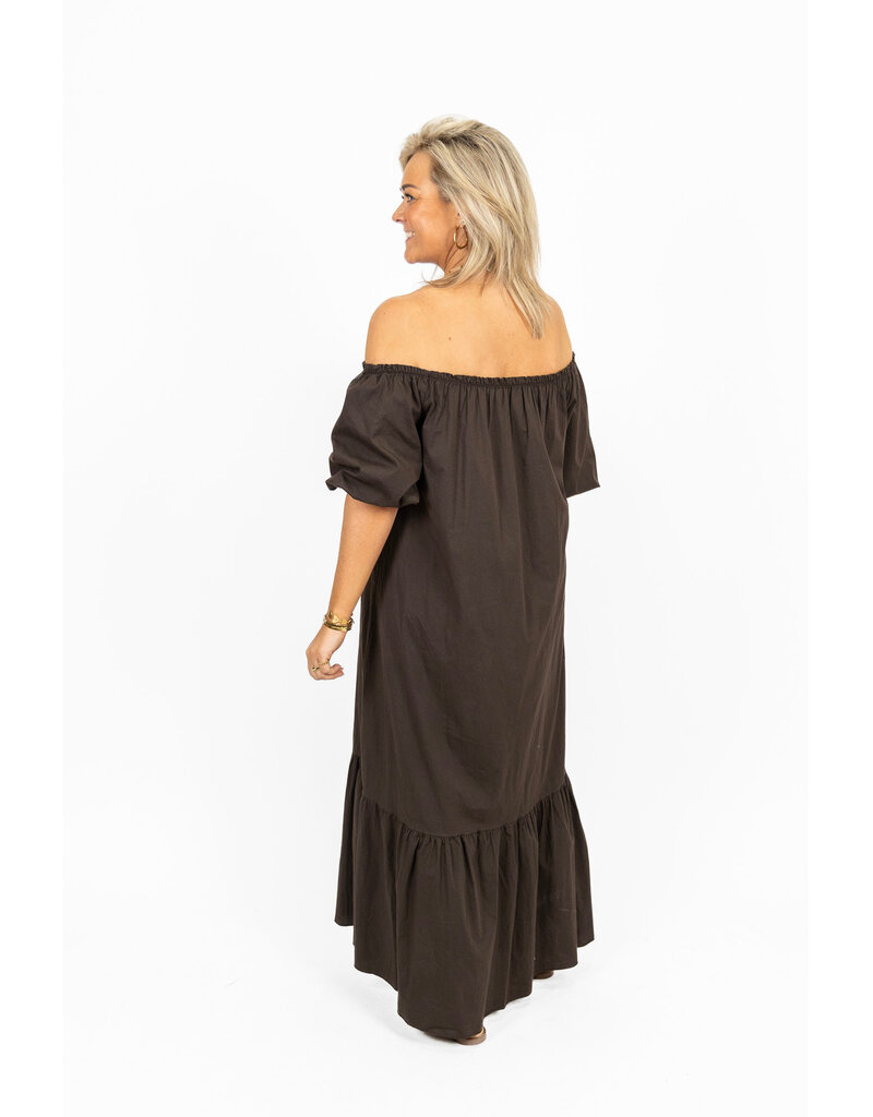 21Jewelz Off-shoulder midi jurk - bruin