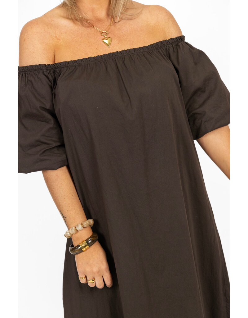 21Jewelz Off-shoulder midi jurk - bruin