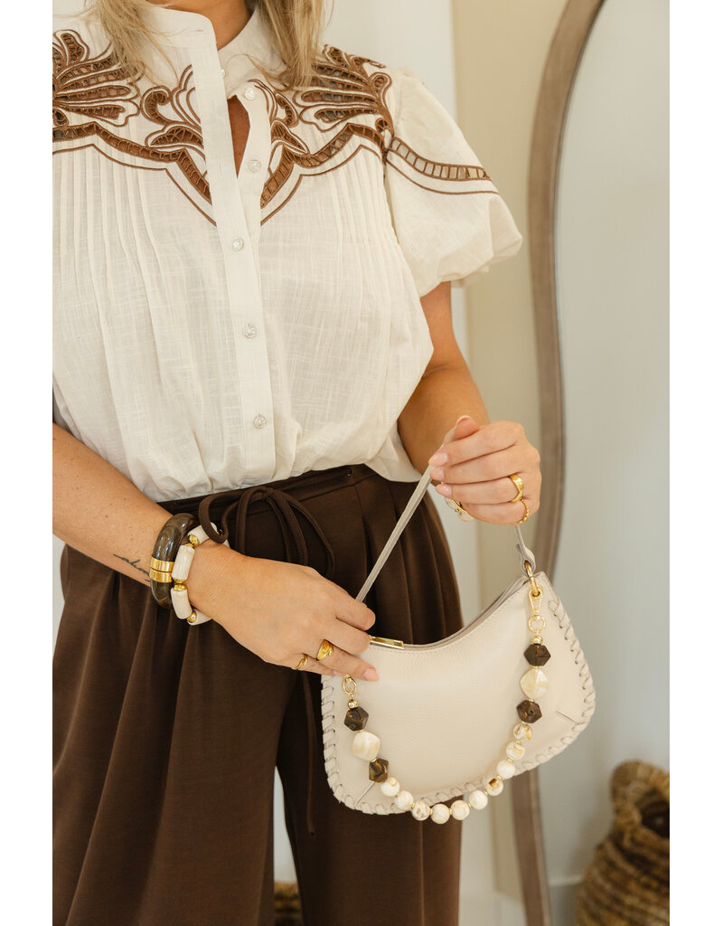 21Jewelz Blouse met korte mouwen en bruin borduursel