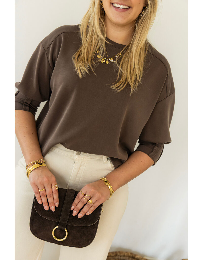 21Jewelz Sweatshirt met smock mouwtje - bruin