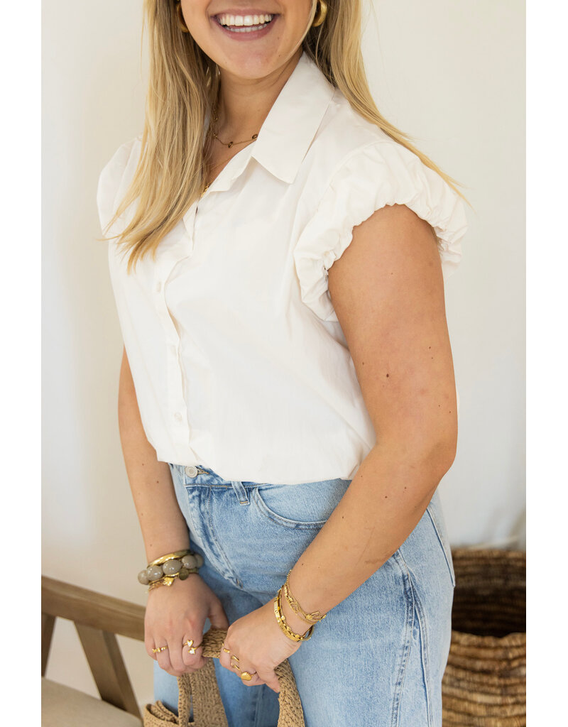 21Jewelz Cropped blouse met geplooid mouwtje - ecru