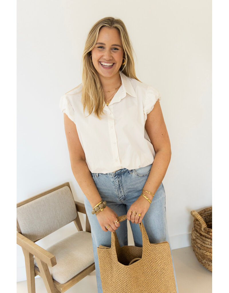 21Jewelz Cropped blouse met geplooid mouwtje - ecru