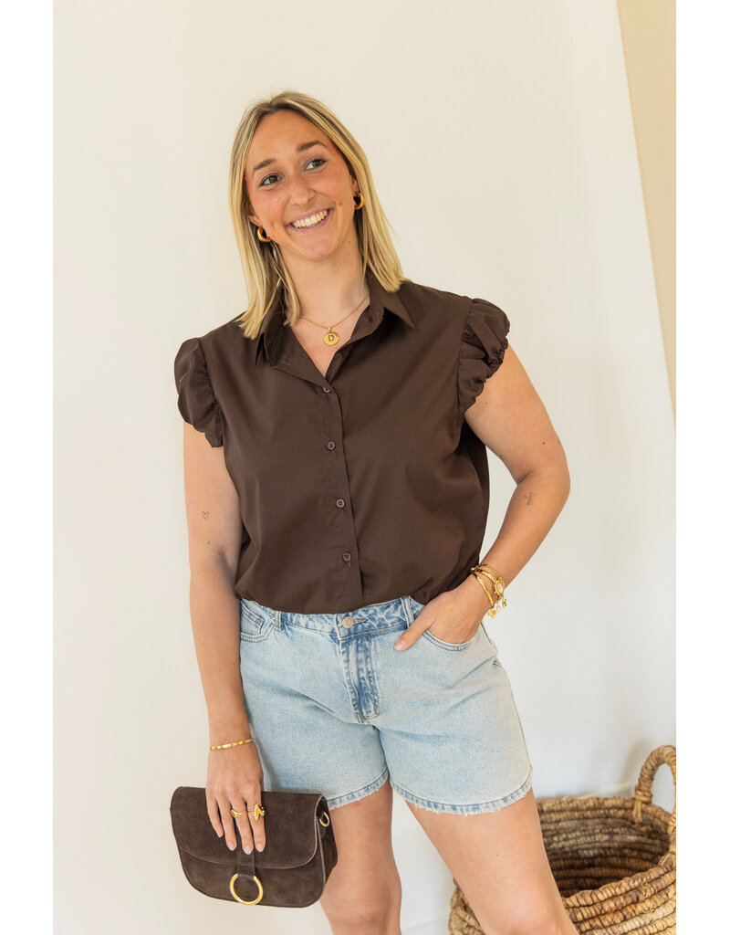 21Jewelz Cropped blouse met geplooid mouwtje - bruin