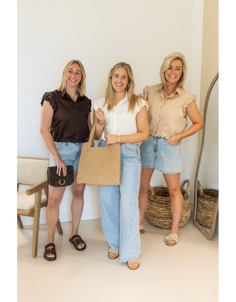 21Jewelz Cropped blouse met geplooid mouwtje - bruin