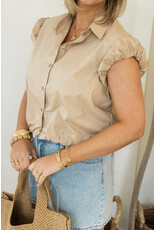 21Jewelz Cropped blouse met geplooid mouwtje - beige