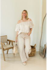 21Jewelz Off shoulder pofmouw top - lichtbeige