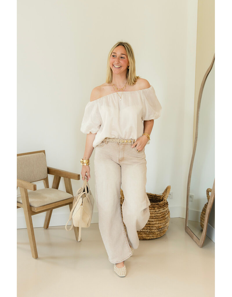 21Jewelz Off shoulder pofmouw top - lichtbeige