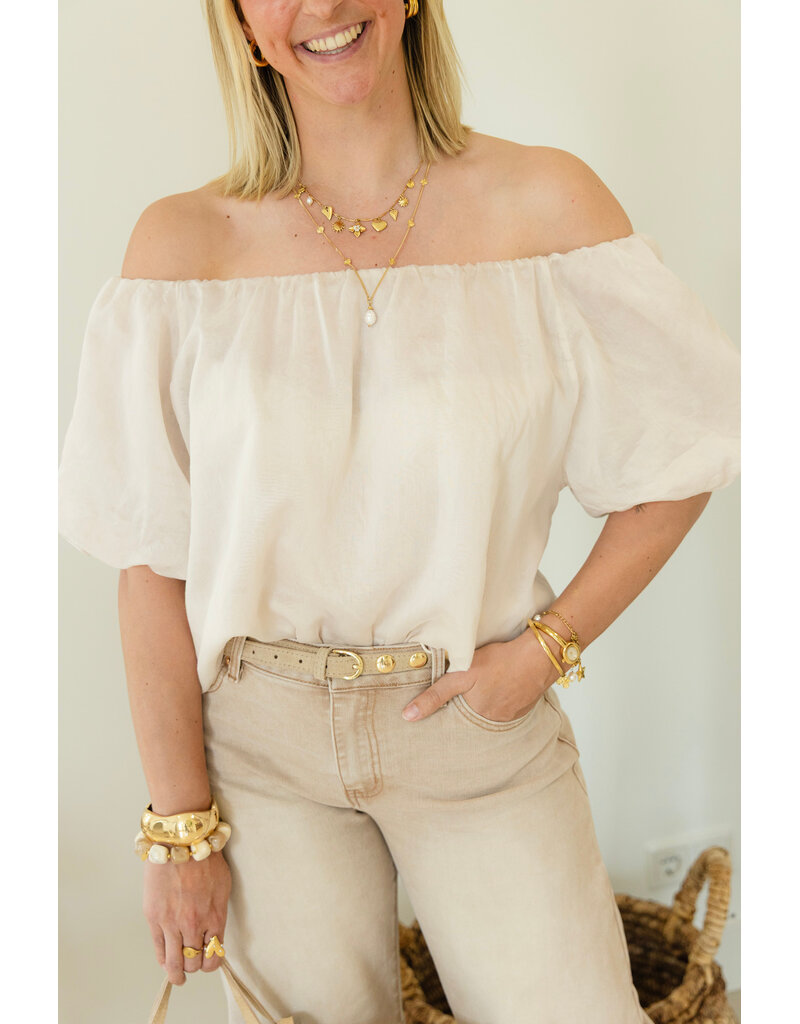 21Jewelz Off shoulder pofmouw top - lichtbeige