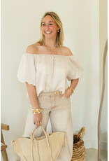21Jewelz Off shoulder pofmouw top - lichtbeige