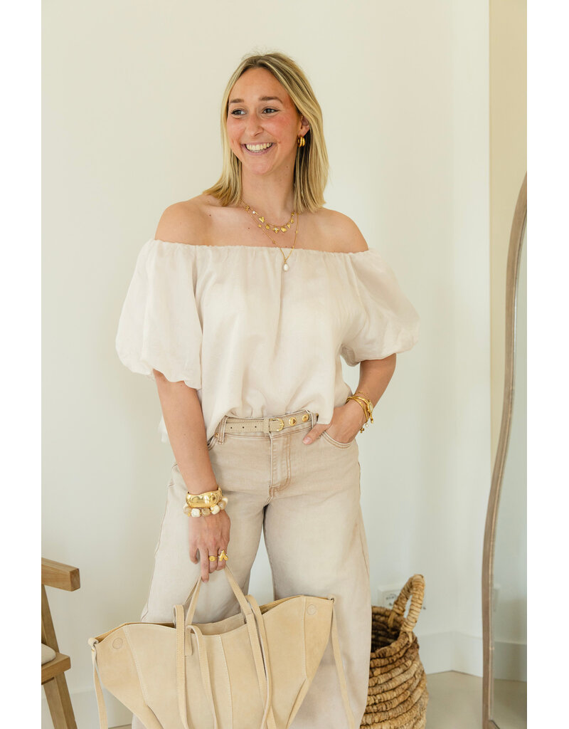 21Jewelz Off shoulder pofmouw top - lichtbeige