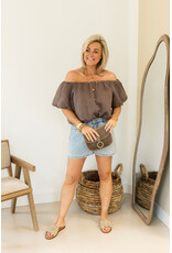 21Jewelz Off shoulder pofmouw top - taupe