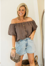 21Jewelz Off shoulder pofmouw top - taupe