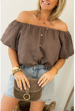 21Jewelz Off shoulder pofmouw top - taupe