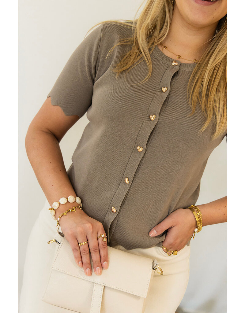21Jewelz Zigzag vestje met korte mouw & hartjes knopen - taupe