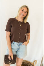 21Jewelz Zigzag vestje met korte mouw & hartjes knopen - bruin