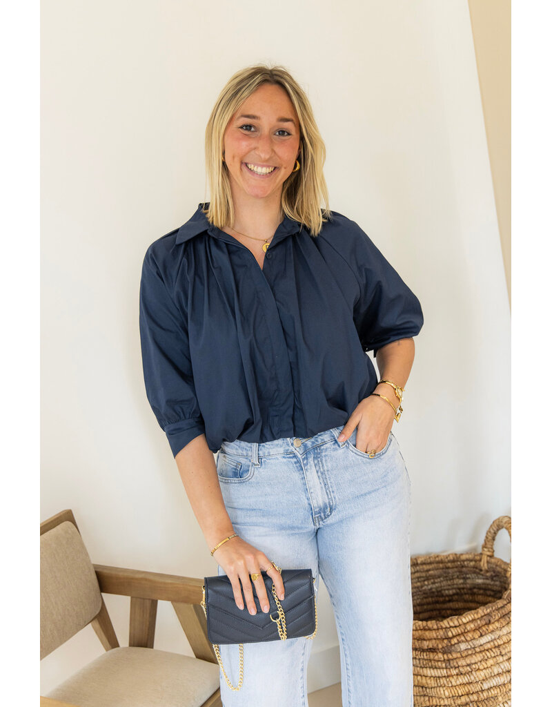 21Jewelz Effen blouse met driekwart pofmouw - donkerblauw