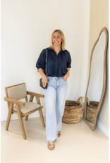 21Jewelz Effen blouse met driekwart pofmouw - donkerblauw