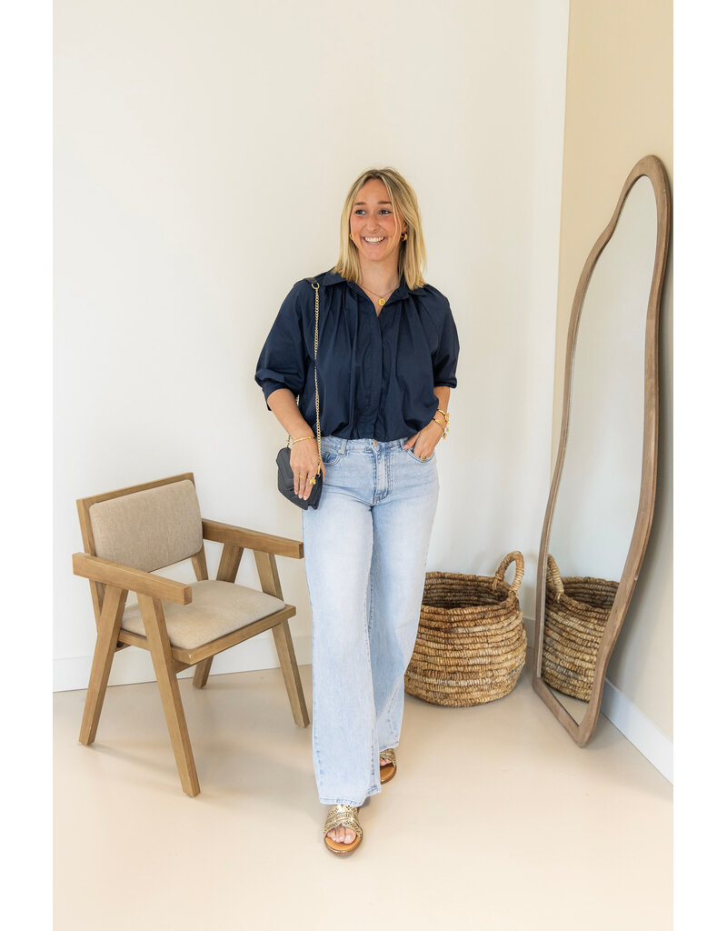 21Jewelz Effen blouse met driekwart pofmouw - donkerblauw