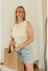21Jewelz Fijn gebreide top met schoudervulling - beige