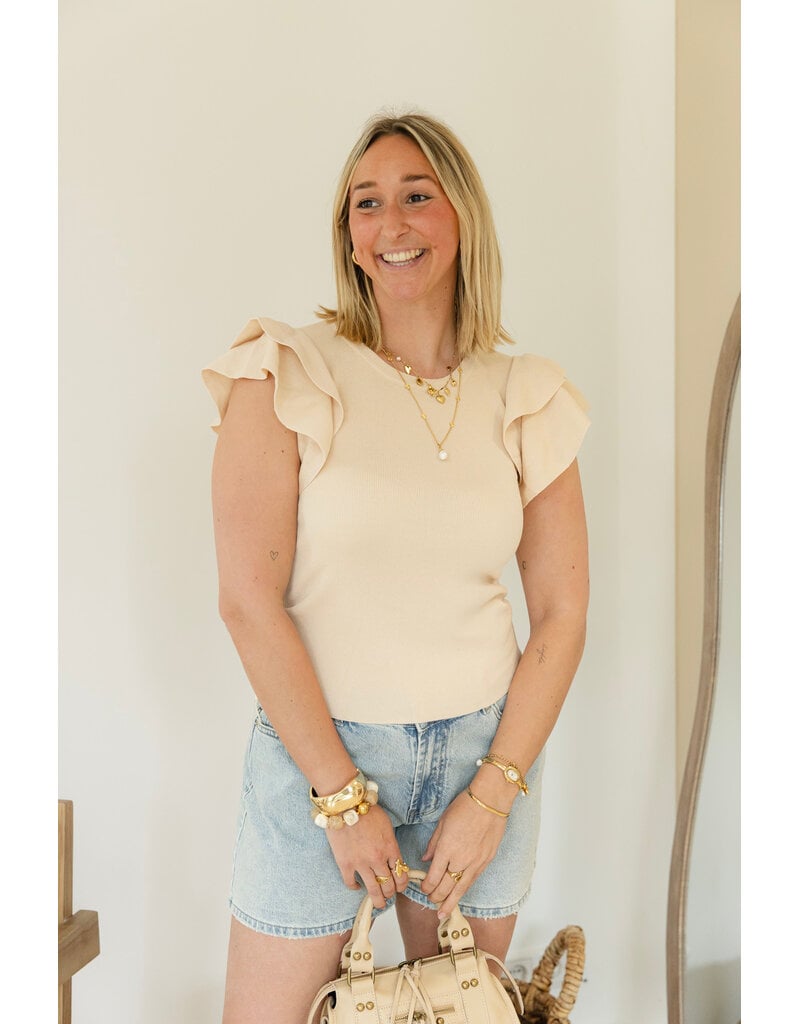 21Jewelz Top met ruffle mouwtjes - beige