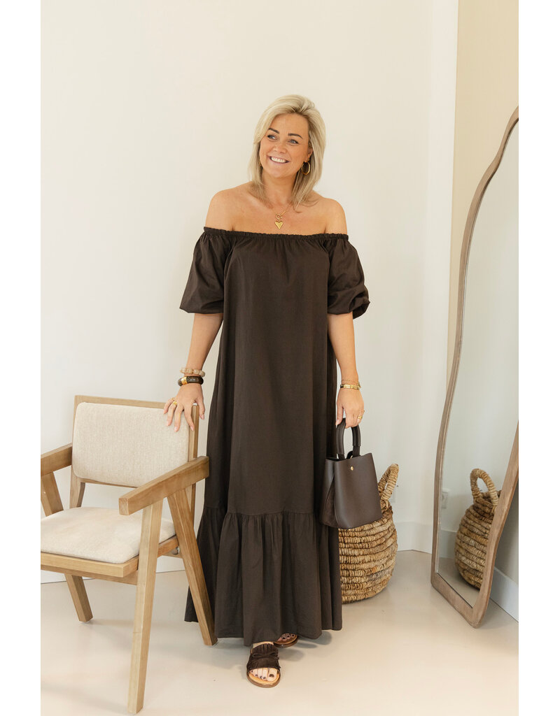 21Jewelz Off-shoulder midi jurk - bruin