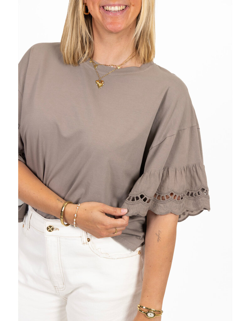 21Jewelz Shirt met kanten mouwen - taupe