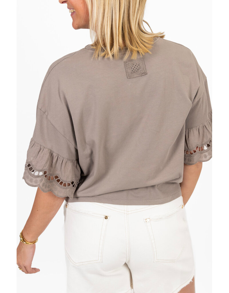 21Jewelz Shirt met kanten mouwen - taupe