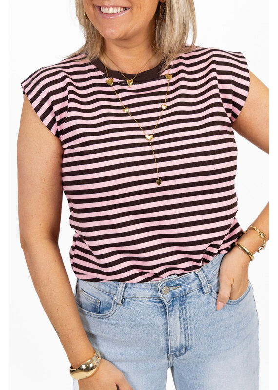 21Jewelz Mouwloos shirt gestreept - bruin/roze