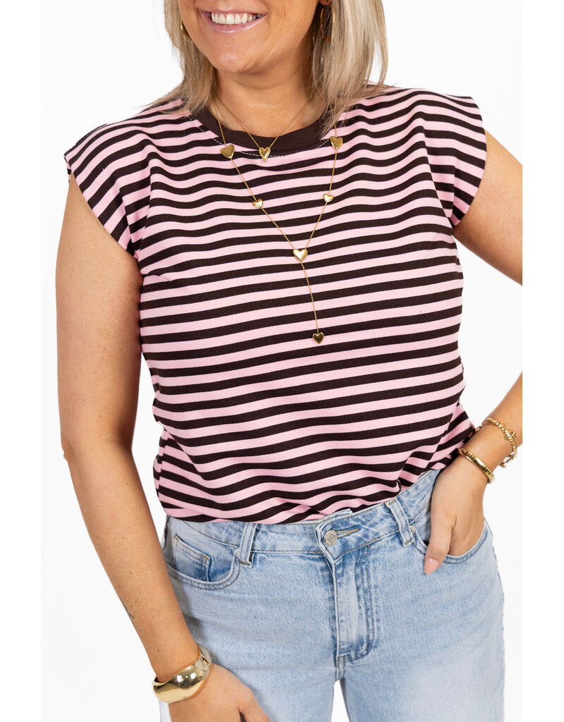 21Jewelz Mouwloos shirt gestreept - bruin/roze