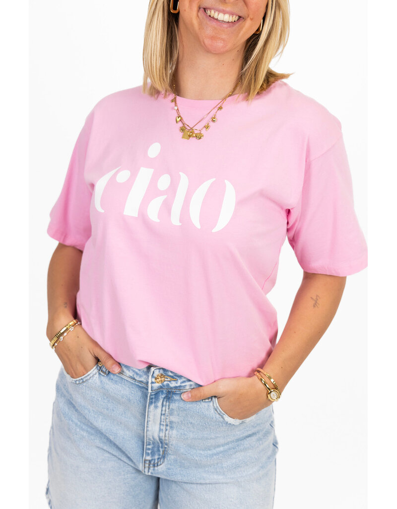 21Jewelz T-shirt "ciao" - roze/wit