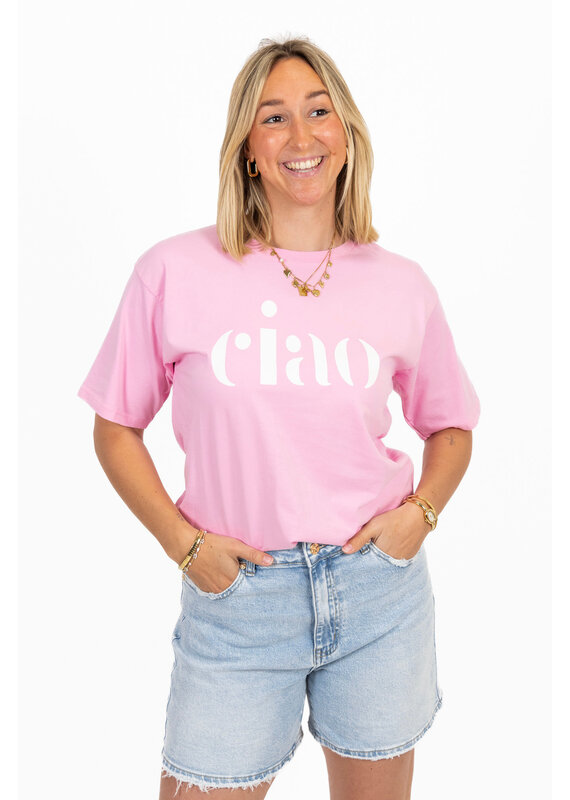 21Jewelz T-shirt "ciao" - roze/wit