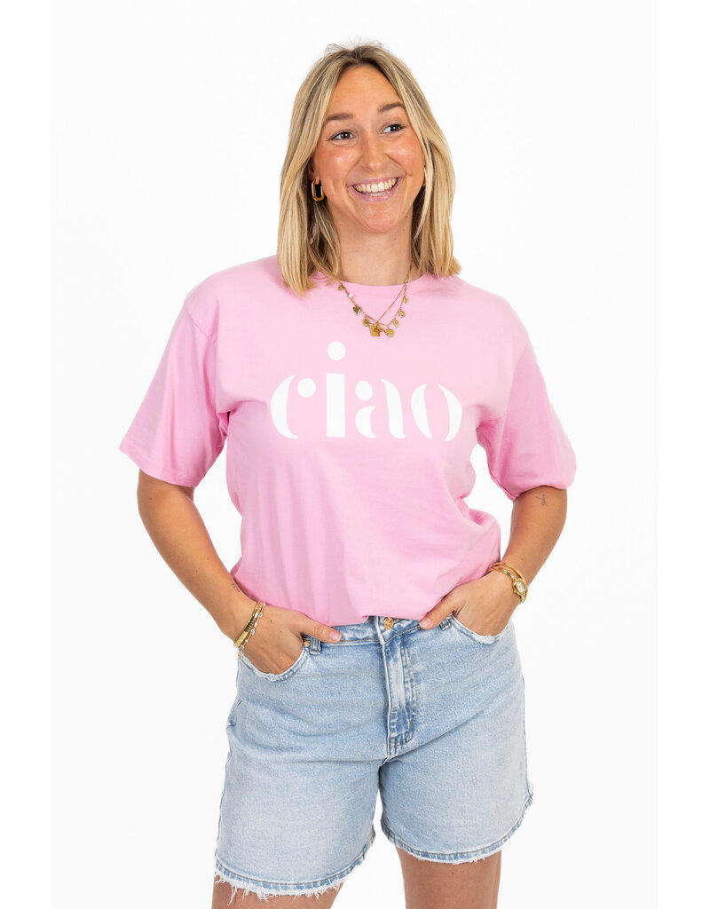 21Jewelz T-shirt "ciao" - roze/wit