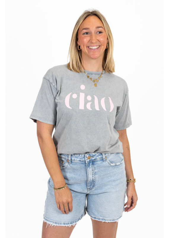 21Jewelz T-shirt "ciao" - grijs/roze