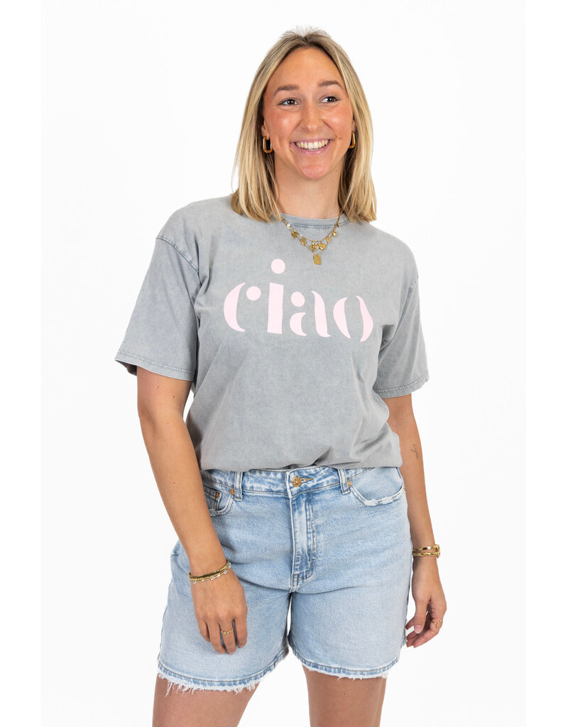 21Jewelz T-shirt "ciao" - grijs/roze