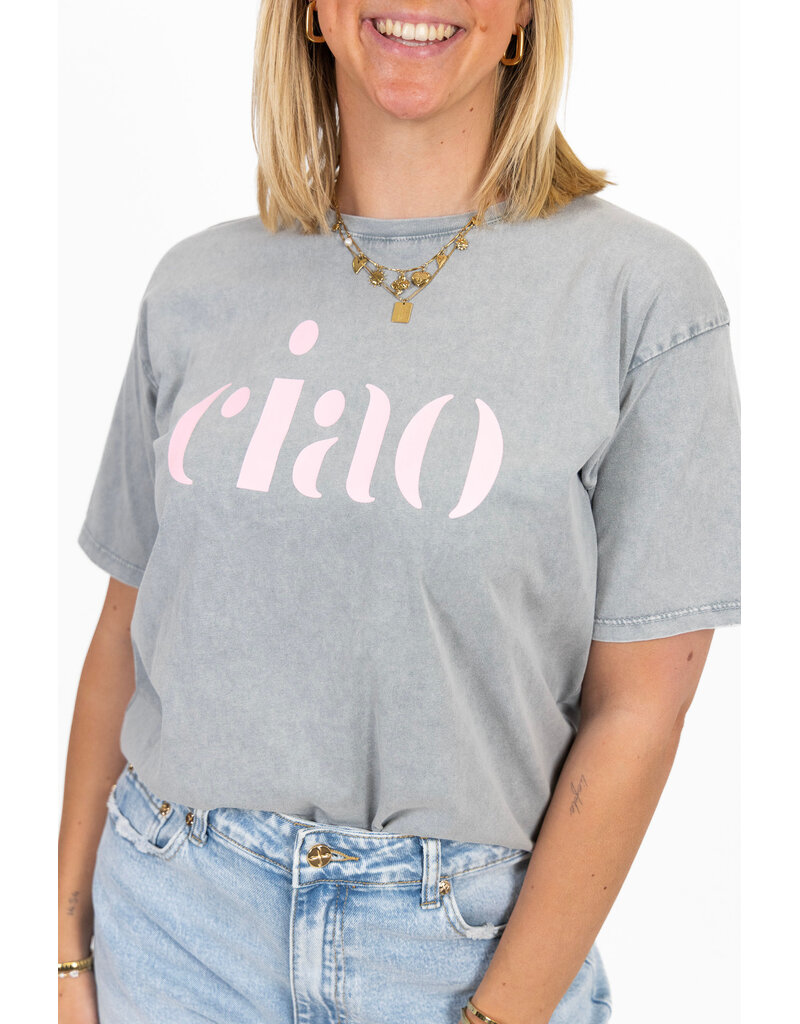 21Jewelz T-shirt "ciao" - grijs/roze