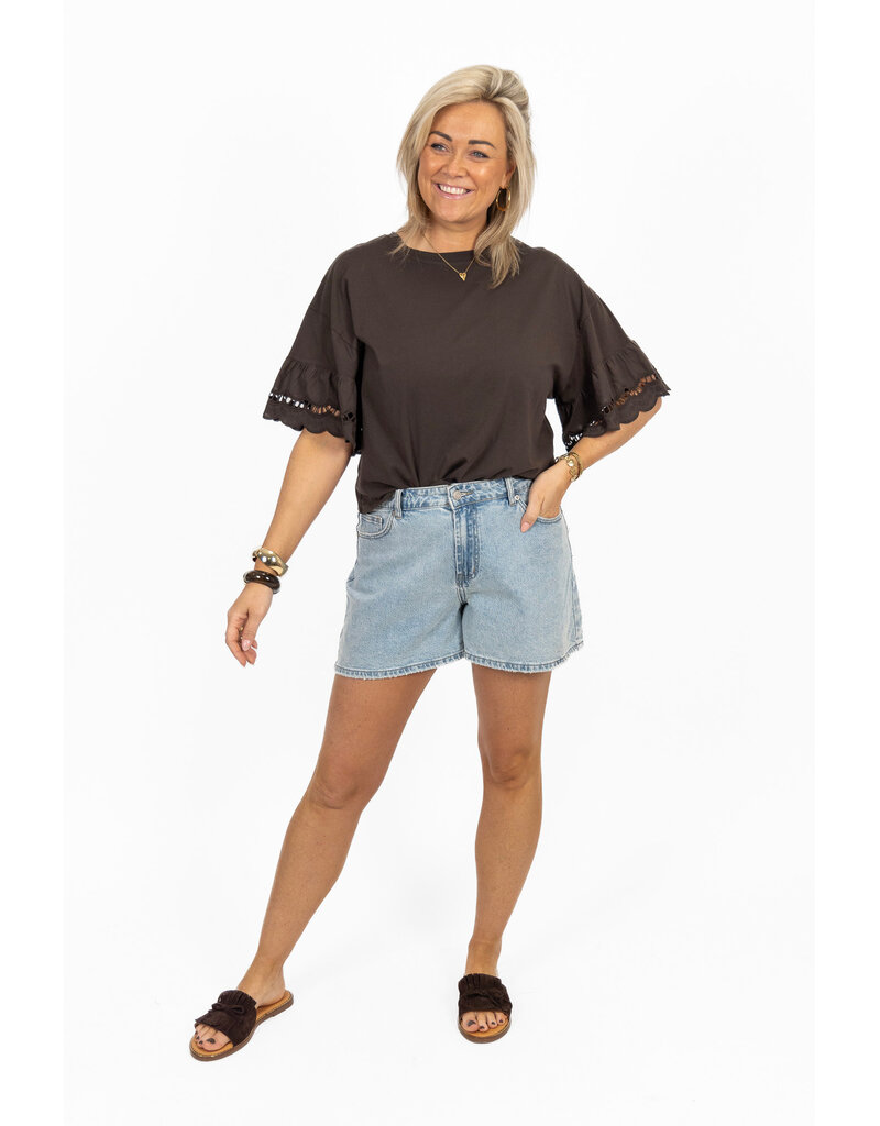 21Jewelz Shirt met kanten mouwen - bruin