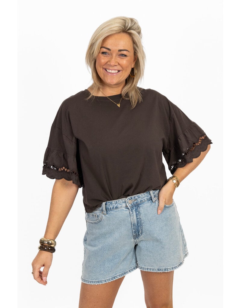 21Jewelz Shirt met kanten mouwen - bruin