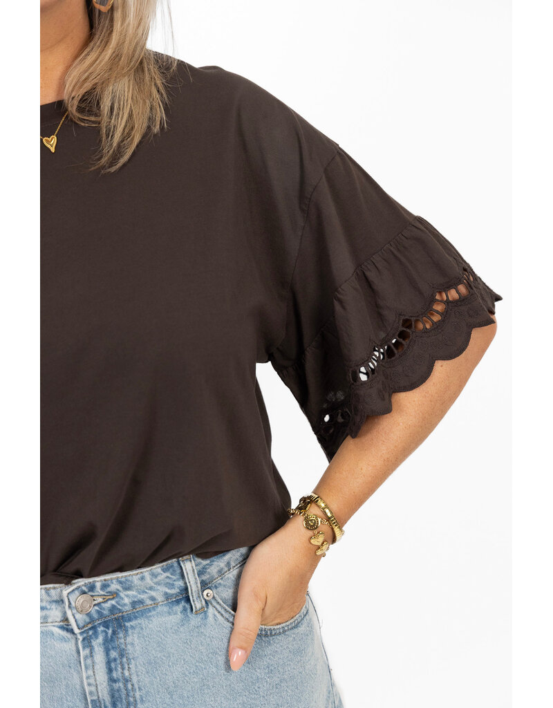 21Jewelz Shirt met kanten mouwen - bruin