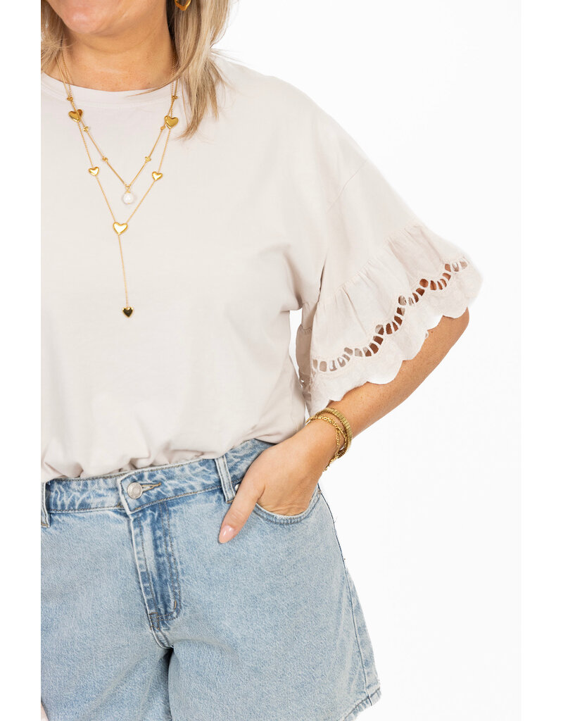 21Jewelz Shirt met kanten mouwen - beige