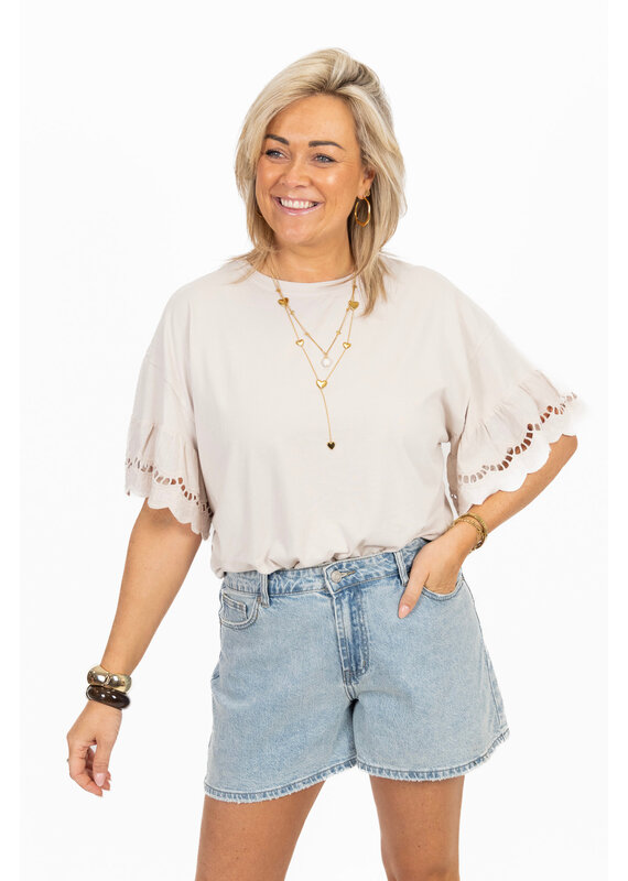 21Jewelz Shirt met kanten mouwen - beige
