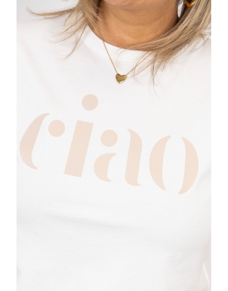 21Jewelz T-shirt "ciao" - wit/beige