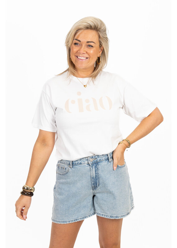 21Jewelz T-shirt "ciao" - wit/beige