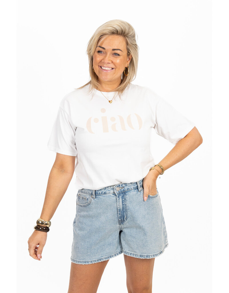 21Jewelz T-shirt "ciao" - wit/beige