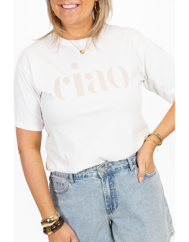 21Jewelz T-shirt "ciao" - wit/beige