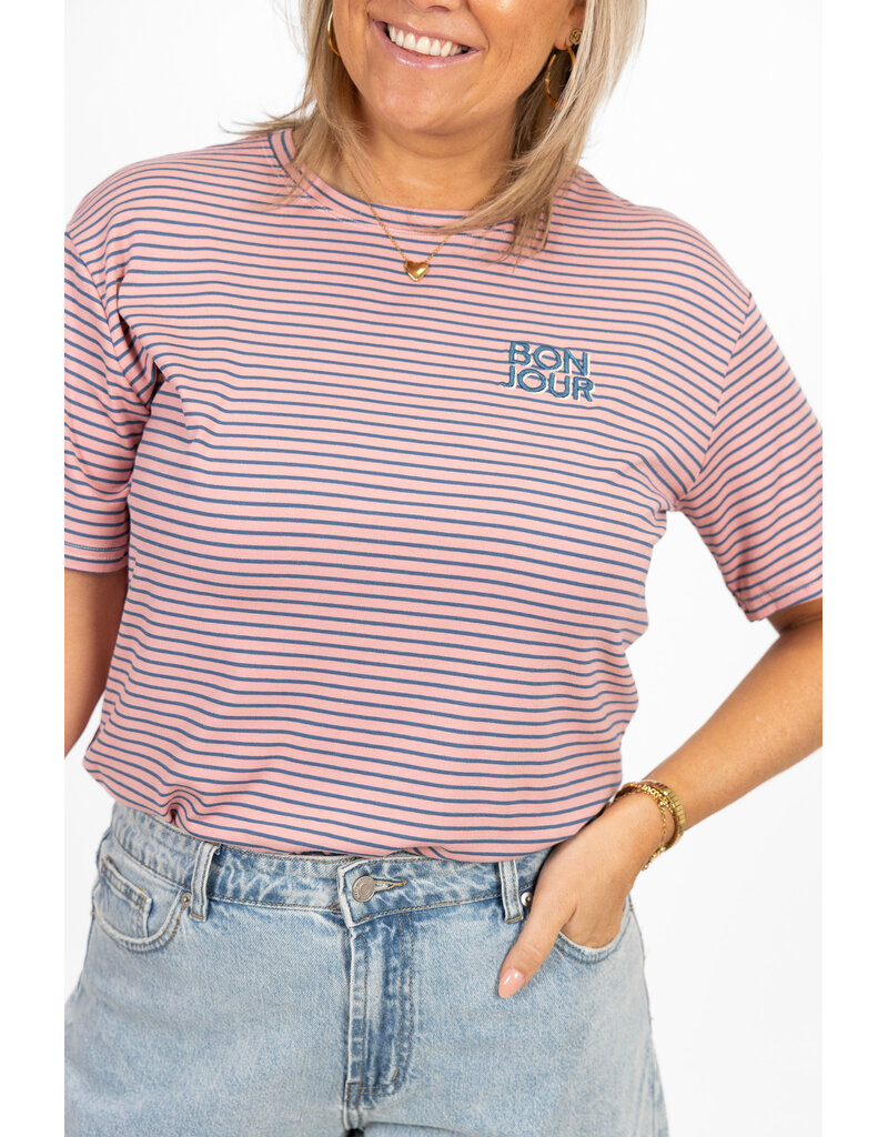 21Jewelz Gestreept shirtje Bonjour - roze/blauw