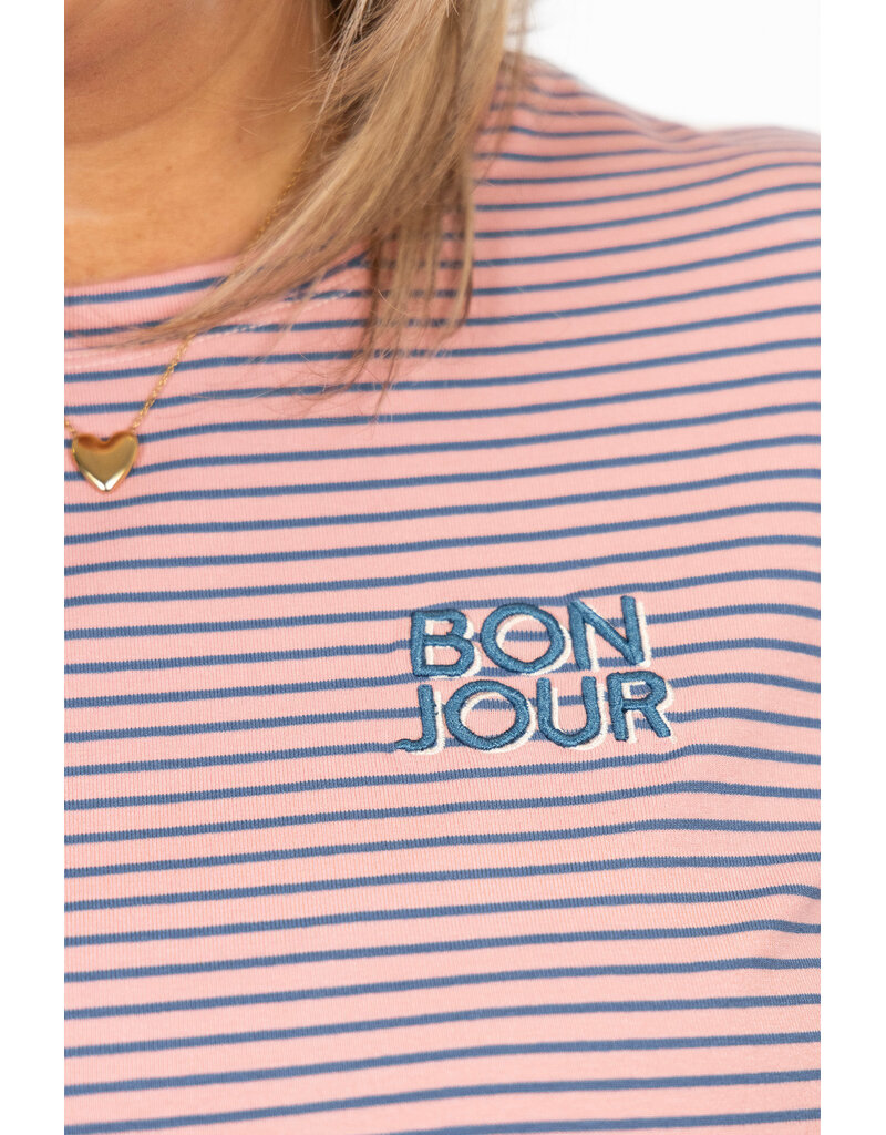 21Jewelz Gestreept shirtje Bonjour - roze/blauw
