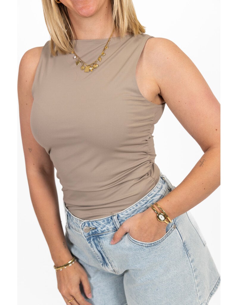 21Jewelz Strakke top met zijplooien - taupe